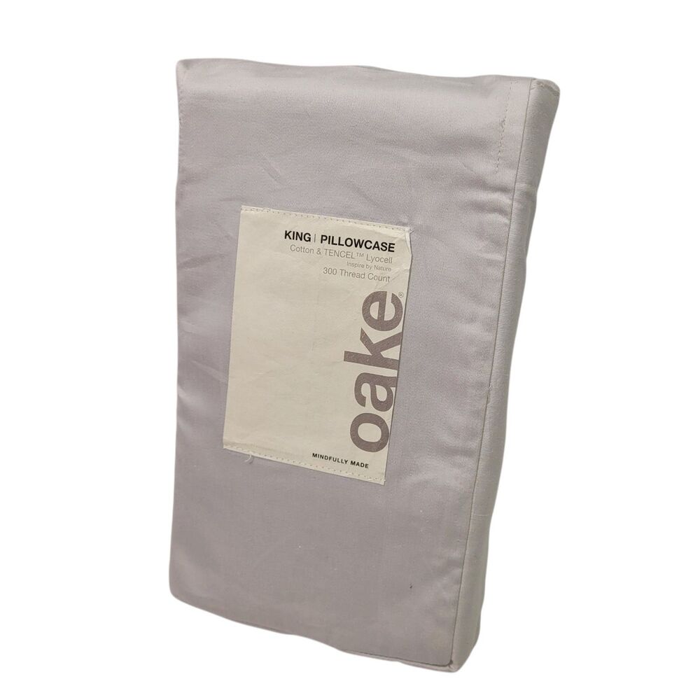 Oake Cotton & Tencel Lyocell 300 Thread Count 2-Piece KING Pillowcase Light Grey